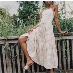 Christy Dawn Delphine Rare High Neck Lace Up Open Back Full Skirt Maxi Dress S